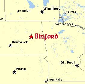 Map showing location of Binford ND