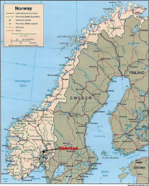 Map of Norway showing location of Hadeland