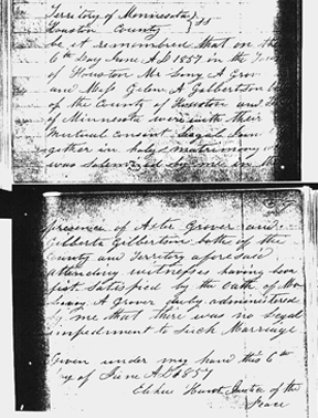 Copy of actual marriage record