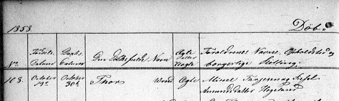 Thor's baptismal record