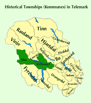 Map of Telemark County Norway