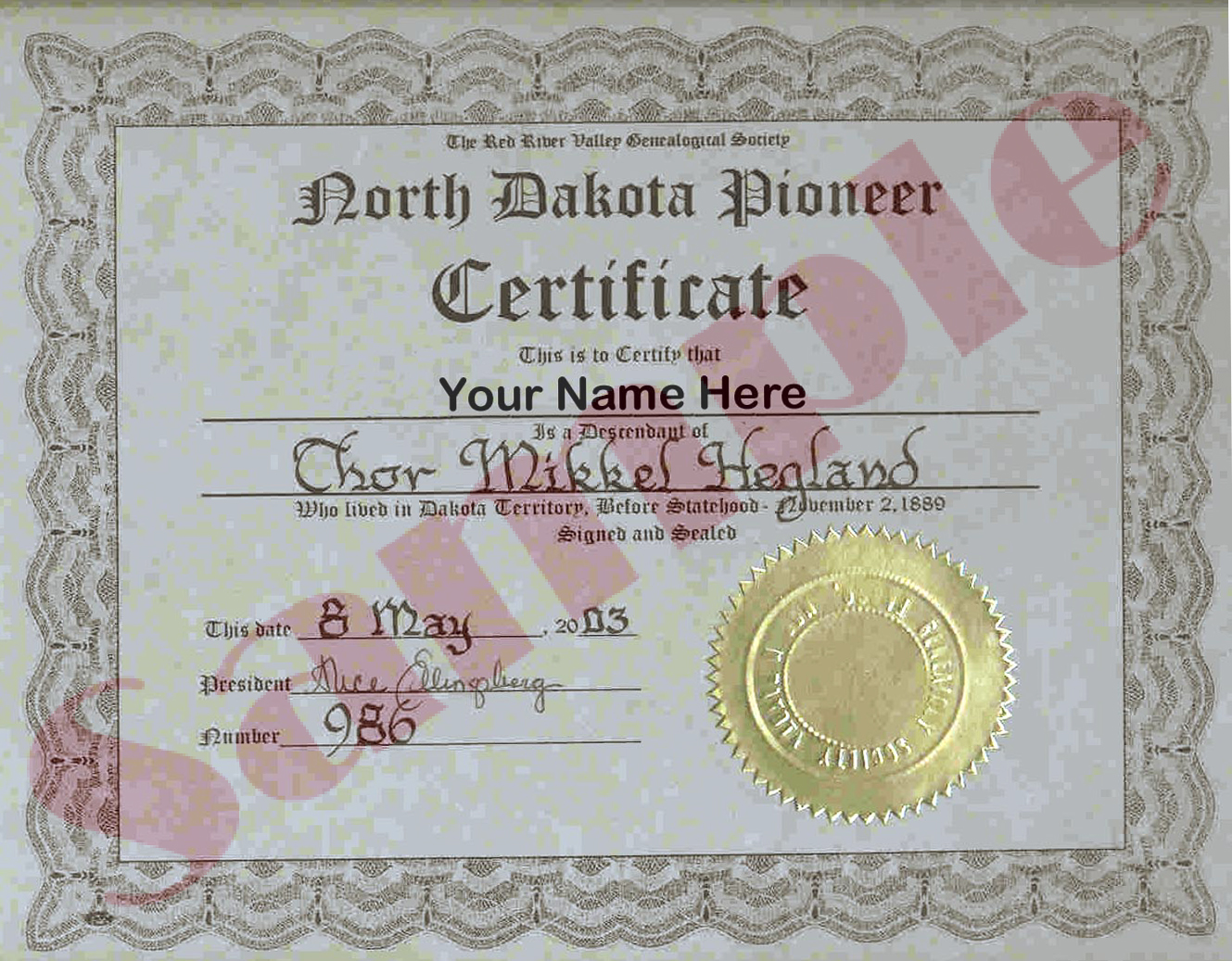 North Dakota Sample Certificate