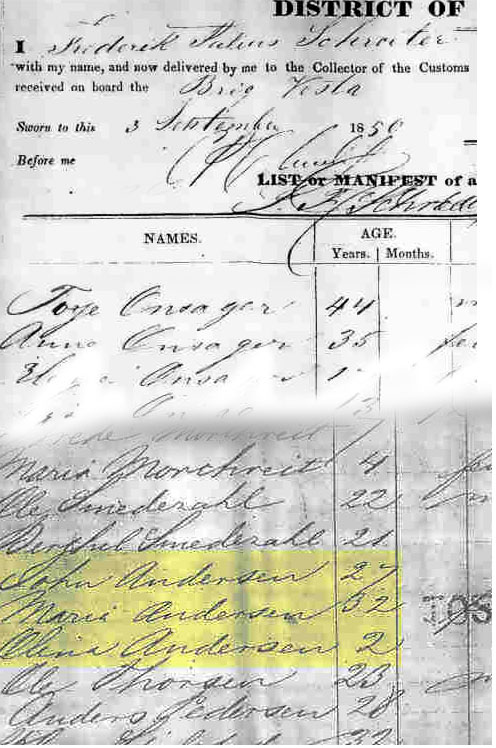 Portion of passenger list